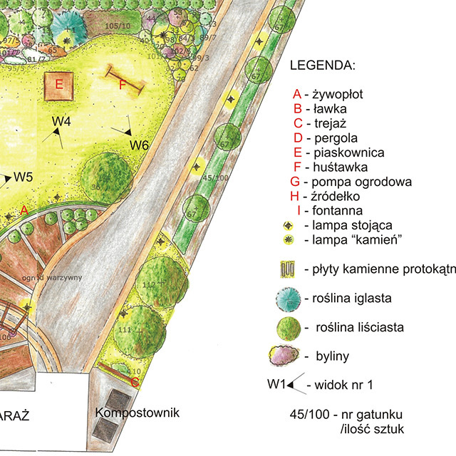 Projekty koncepcyjne ogrodów, rozmieszczenie roślin, ścieżek, podjazdów, elementów małej architektury